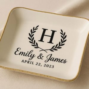 Personalized Monogram Ceramic Catchall Bowl for Wedding Gift