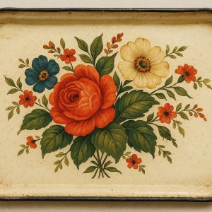 Vintage Style Enamelware Decorative Tray with Floral Pattern