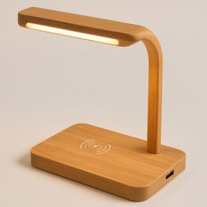 Bamboo LED Desk Lamp with Wireless Charging Pad and USB Port