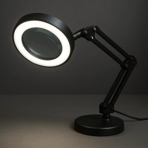 Adjustable Magnifying Glass Desk Lamp with Bright LED Ring Light