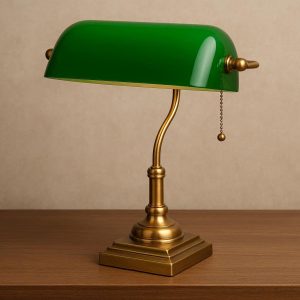 Bankers Desk Lamp Green Glass Shade with Brass Finish